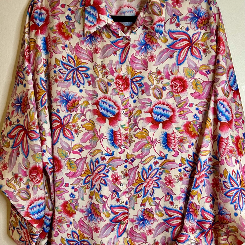 Zara Floral Button Down Shirt - Pink and Blue - Picture 4 of 5